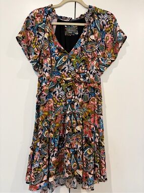Anthropology Summer Floral Paisley V-Neck Short Sleeve Dress - Multicolor